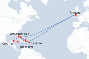 Carte itinéraire croisière Eastern/Western Caribbean Adventurer Hol - 14 jours au départ de Fort Lauderdale - Caraïbes Bahamas