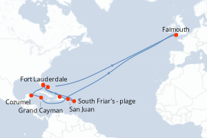 Carte itinéraire croisière Eastern/Western Caribbean Adventurer - 14 jours au départ de Fort Lauderdale - Caraïbes Bahamas