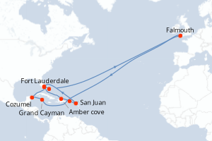 Carte itinéraire croisière Eastern/Western Caribbean Adventurer Hol - 14 jours au départ de Fort Lauderdale - Caraïbes Bahamas