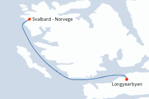 Carte itinéraire croisière Norvège - 7 jours au départ de Longyearbyen - Spitzberg