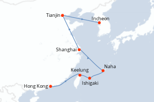 Carte itinéraire croisière De Hong-Kong à Incheon - 15 jours au départ de Hong Kong - Asie