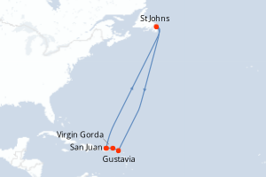 Carte itinéraire croisière Porto Rico, Canada, Royaume-Uni - 4 jours au départ de San Juan - Caraïbes Bahamas