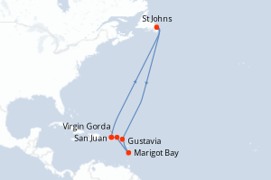 Carte itinéraire croisière Porto Rico, Canada, Royaume-Uni, Sainte-Lucie - 5 jours au départ de San Juan - Caraïbes Bahamas