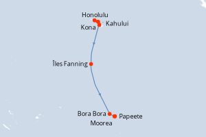 Carte itinéraire croisière États-Unis, Kiribati, France - 12 jours au départ de Honolulu - Tahiti