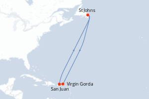 Carte itinéraire croisière Porto Rico, Canada, Royaume-Uni - 3 jours au départ de San Juan - Caraïbes Bahamas