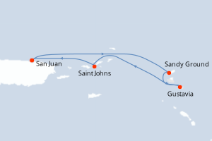 Carte itinéraire croisière Porto Rico, Royaume-Uni, États-Unis - 4 jours au départ de San Juan - Caraïbes Bahamas