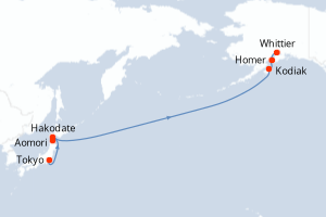 Carte itinéraire croisière Japon, États-Unis - 15 jours au départ de Tokyo - Transpacifique