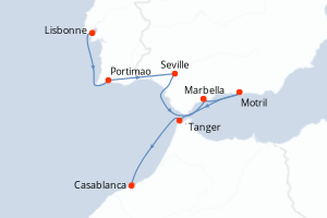 Carte itinéraire croisière Portugal, Espagne, Maroc - 7 jours au départ de Lisbonne - Maghreb