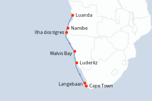 Carte itinéraire croisière Angola, Namibie, Afrique du Sud - 11 jours au départ de Luanda - Afrique du Sud