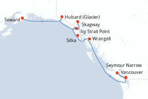 Carte itinéraire croisière États-Unis, Canada - 7 jours au départ de Seward - Alaska