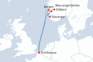 Carte itinéraire croisière Joyaux du Vestlandet - 7 jours au départ de Dunkerque - Europe du Nord