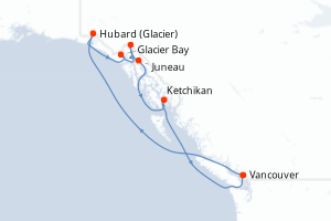 Carte itinéraire croisière Inside Passage (Roundtrip Vancouver) - 9 jours au départ de Vancouver - Alaska
