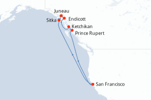 Carte itinéraire croisière Alaska desde San Francisco: Pasaje Inter - 10 jours au départ de San Francisco - Amérique du Nord