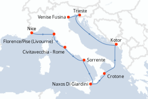 Carte itinéraire croisière France, Italie, Monténégro - 10 jours au départ de Nice - Méditerranée