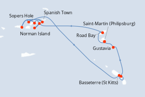 Carte itinéraire croisière Îles au Trésor - 7 jours au départ de Saint-Martin (Philipsburg) - Caraïbes Bahamas