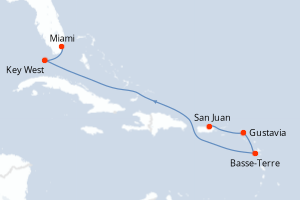 Carte itinéraire croisière Porto Rico, Royaume-Uni, France, États-Unis - 7 jours au départ de San Juan - Caraïbes Bahamas
