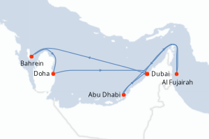 Carte itinéraire croisière Emirats Arabes Unis, Bahrein, Qatar - 7 jours au départ de Dubai - Moyen-Orient Dubaï