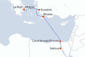 Carte itinéraire croisière Egypte, Grèce, Turquie - 5 jours au départ de Sokhna - Méditerranée
