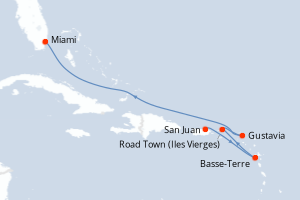 Carte itinéraire croisière Porto Rico, France, Royaume-Uni, États-Unis - 7 jours au départ de San Juan - Caraïbes Bahamas