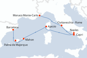 Carte itinéraire croisière Monaco, Italie, France, Espagne - 7 jours au départ de Monaco Monte-Carlo - Méditerranée