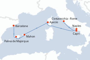 Carte itinéraire croisière Italie, France, Espagne - 6 jours au départ de Civitavecchia - Rome - Méditerranée