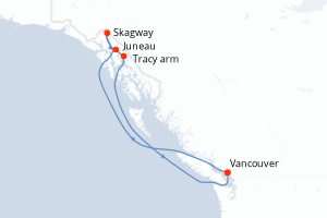Carte itinéraire croisière Inside Passage (Roundtrip Vancouver) - 6 jours au départ de Vancouver - Alaska