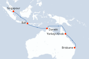 Carte itinéraire croisière Asia et Australia - 13 jours au départ de Singapour - Australie Nouvelle Zélande