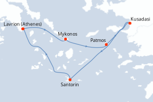 Carte itinéraire croisière Grèce, Turquie - 3 jours au départ de Lavrion (Athenes) - Méditerranée