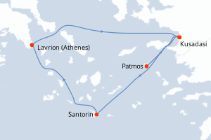 Carte itinéraire croisière Turquie, Grèce - 3 jours au départ de Patmos - Méditerranée