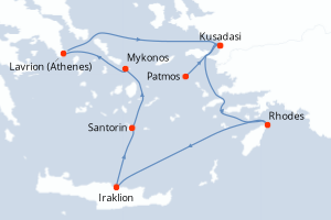 Carte itinéraire croisière Turquie, Grèce - 4 jours au départ de Patmos - Méditerranée