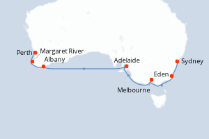 Carte itinéraire croisière Explorador del sur de Australia - 11 jours au départ de Sydney - Australie Nouvelle Zélande