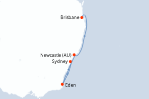 Carte itinéraire croisière Escapada por la Costa Hunter - 4 jours au départ de Sydney - Australie Nouvelle Zélande