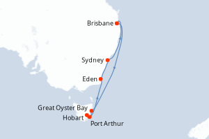 Carte itinéraire croisière Tasmania - 10 jours au départ de Brisbane - Australie Nouvelle Zélande