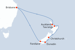 Carte itinéraire croisière Vacaciones en Nueva Zelanda - 13 jours au départ de Brisbane - Australie Nouvelle Zélande