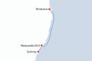 Carte itinéraire croisière Escapada por la Costa Hunte - 3 jours au départ de Brisbane - Australie Nouvelle Zélande