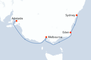 Carte itinéraire croisière Escapada por el Sur de Australia - 6 jours au départ de Sydney - Australie Nouvelle Zélande