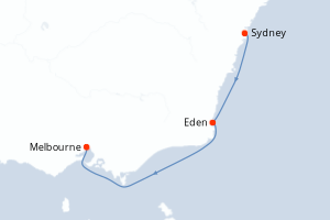 Carte itinéraire croisière Escapada por la Costa Zafiro - 4 jours au départ de Sydney - Australie Nouvelle Zélande