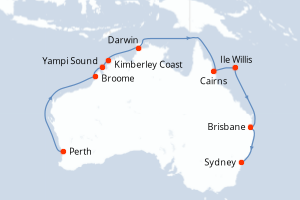 Carte itinéraire croisière Explorador del Norte - 17 jours au départ de Perth - Australie Nouvelle Zélande