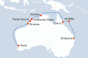 Carte itinéraire croisière Explorador del Norte - 14 jours au départ de Perth - Australie Nouvelle Zélande