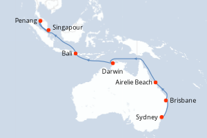 Carte itinéraire croisière Asia y Australia - 18 jours au départ de Sydney - Asie