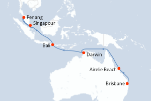 Carte itinéraire croisière Asia y Australia - 15 jours au départ de Brisbane - Asie