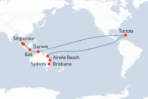 Carte itinéraire croisière Asia y Australia - 19 jours au départ de Singapour - Australie Nouvelle Zélande