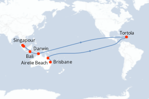 Carte itinéraire croisière Asia y Australia - 16 jours au départ de Singapour - Australie Nouvelle Zélande
