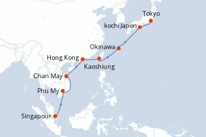 Carte itinéraire croisière Southeast Asia et Japan - 14 jours au départ de Tokyo - Asie