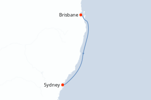 Carte itinéraire croisière Australia Seacation - 3 jours au départ de Brisbane - Australie Nouvelle Zélande