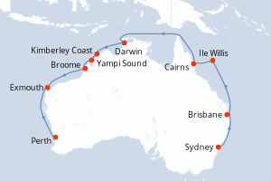 Carte itinéraire croisière Northern Explorer - 17 jours au départ de Sydney - Australie Nouvelle Zélande