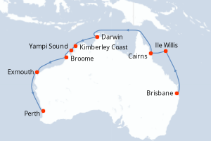Carte itinéraire croisière Northern Explorer - 15 jours au départ de Brisbane - Australie Nouvelle Zélande