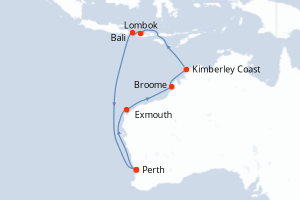 Carte itinéraire croisière Indonesia - 14 jours au départ de Perth - Australie Nouvelle Zélande