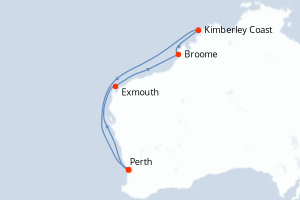 Carte itinéraire croisière Coral Coast - 9 jours au départ de Perth - Australie Nouvelle Zélande