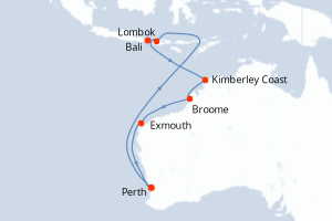 Carte itinéraire croisière Indonesia - 14 jours au départ de Perth - Australie Nouvelle Zélande